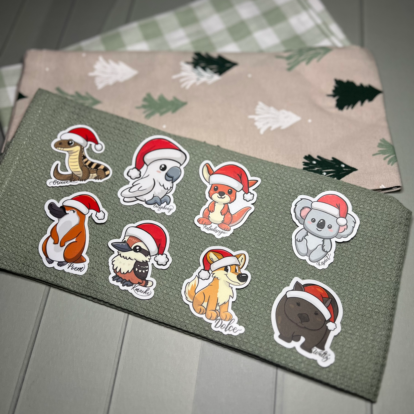 Set of 8 Australian Christmas Critter Stickers